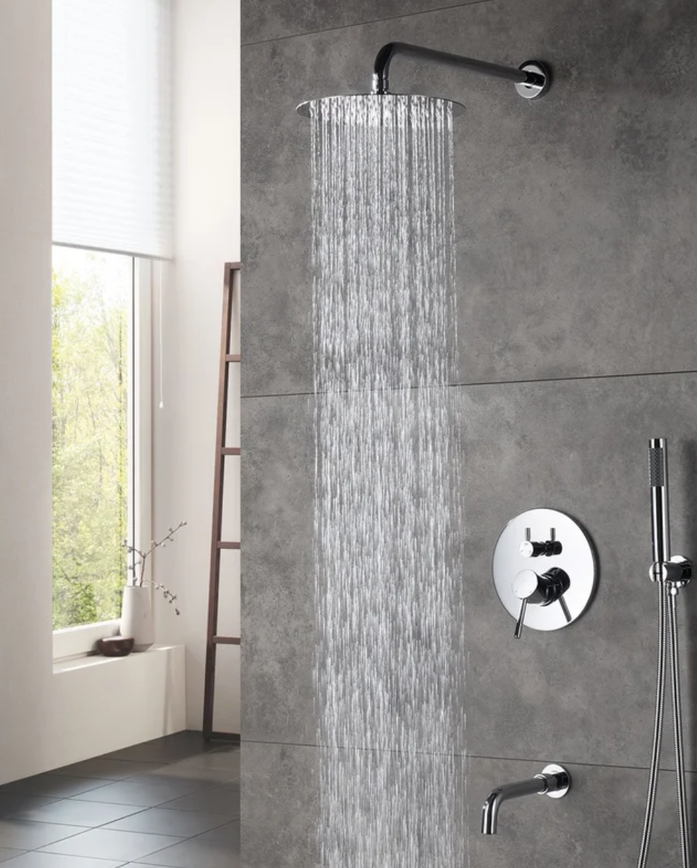 Concealed Mixer Wall-Mount Shower Head Set with Handheld and Spout