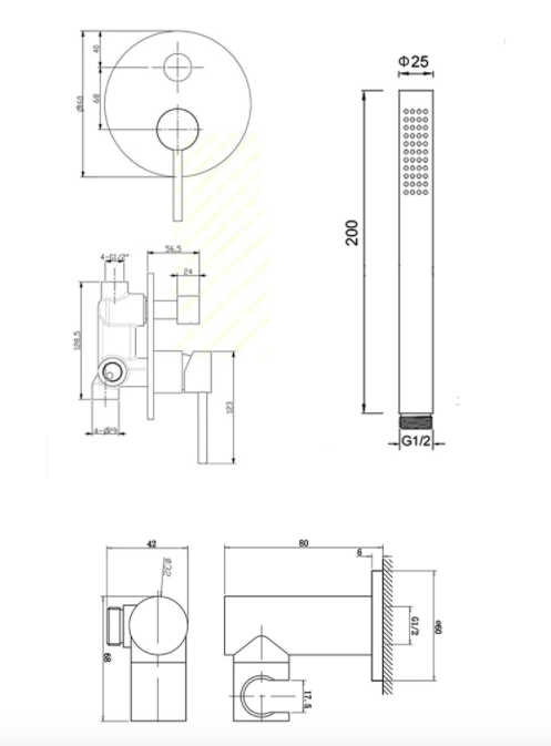 Concealed Mixer Wall-Mount Shower Head Set with Handheld and Spout